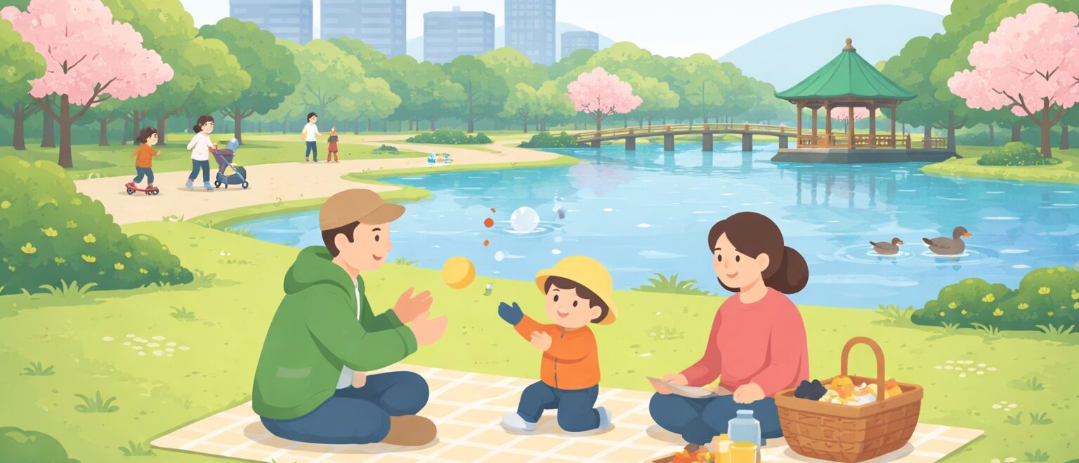 Illustration image of children playing at a family-friendly park in Fukuoka