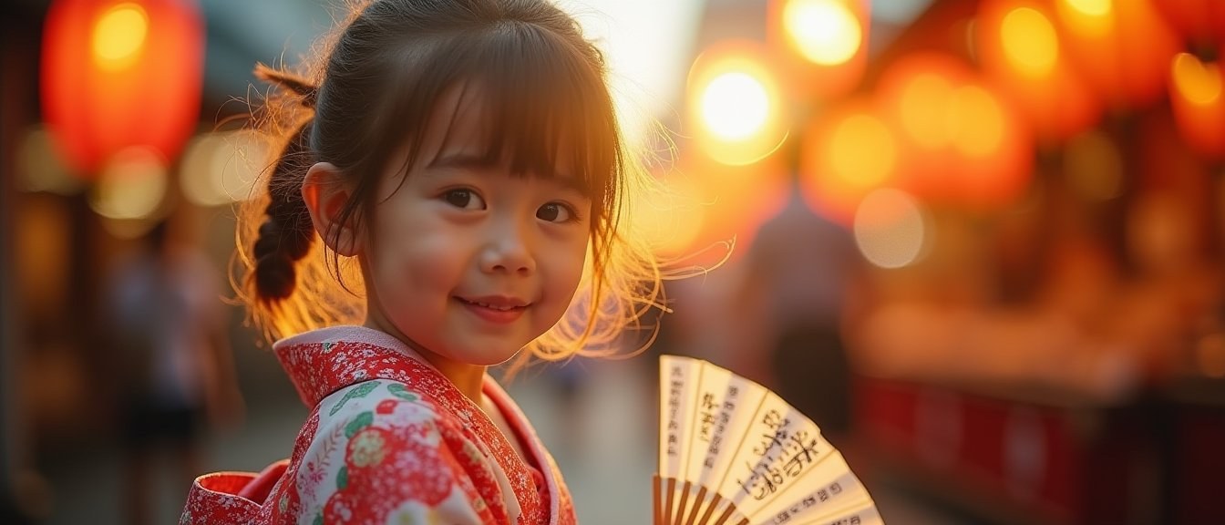 Young child in yukata at a Fukuoka summer festival