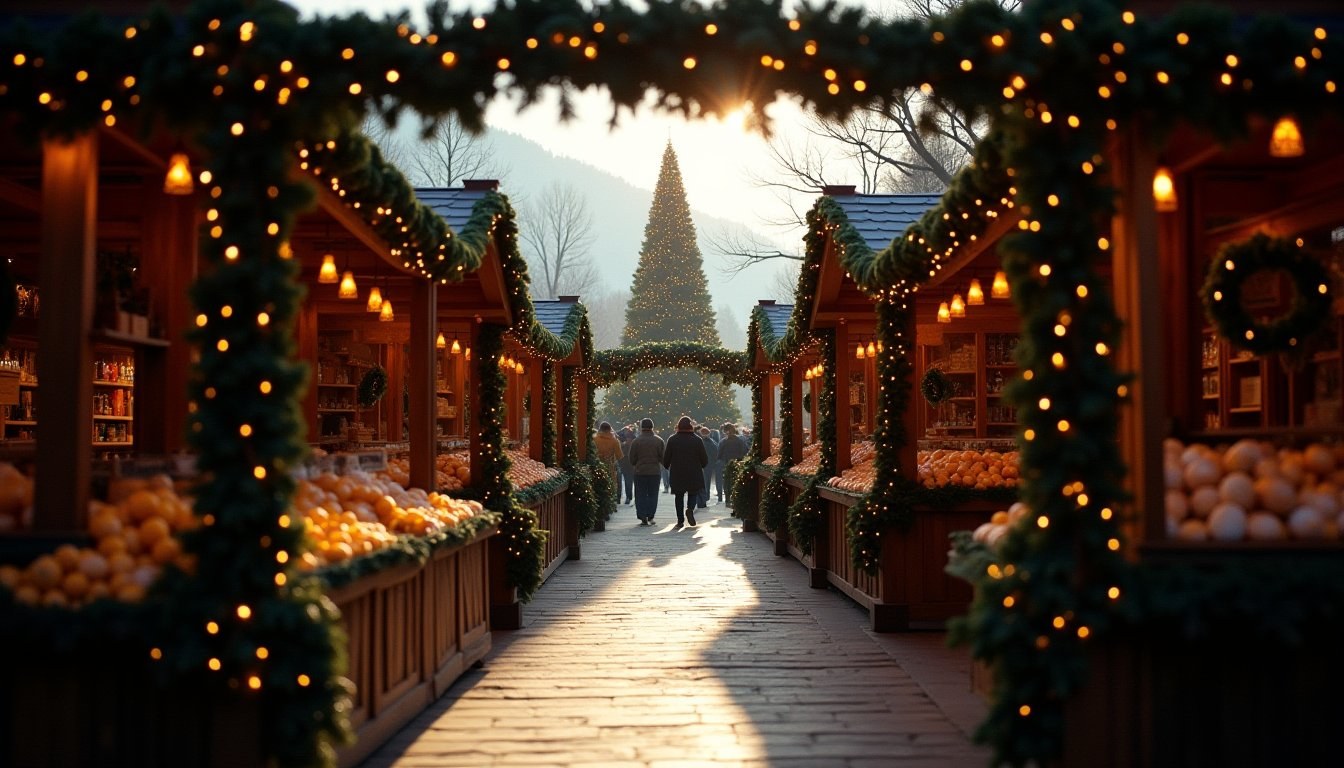 Christmas Advent market huts and illumination tree in front of Hakata Station, Fukuoka winter