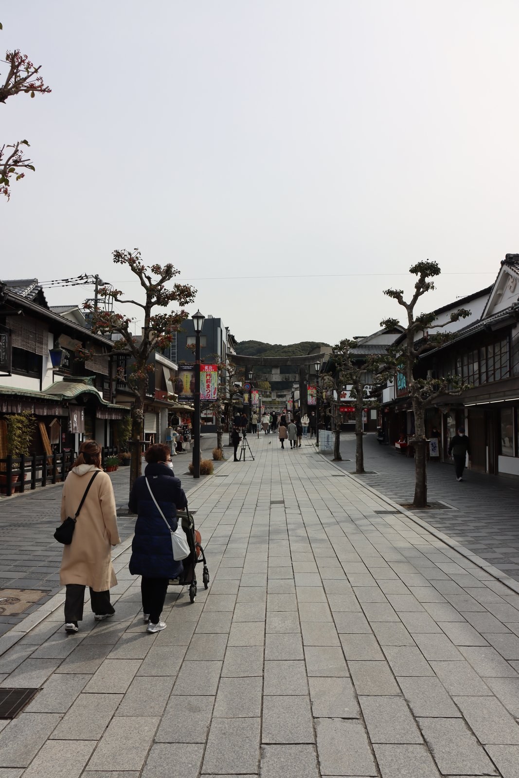 The omotesando approach lined with shops at Dazaifu Tenmangu near Fukuoka