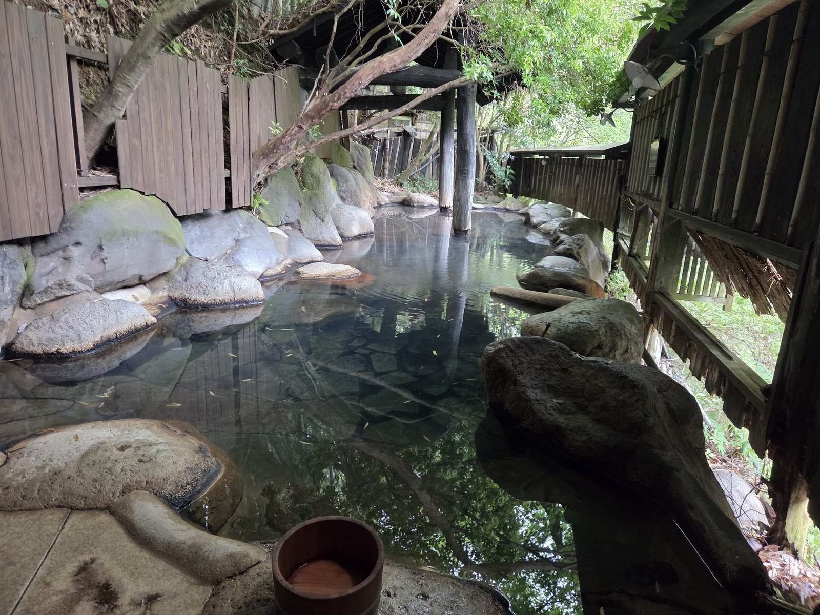An open-air rotenburo bath at a Kyushu onsen