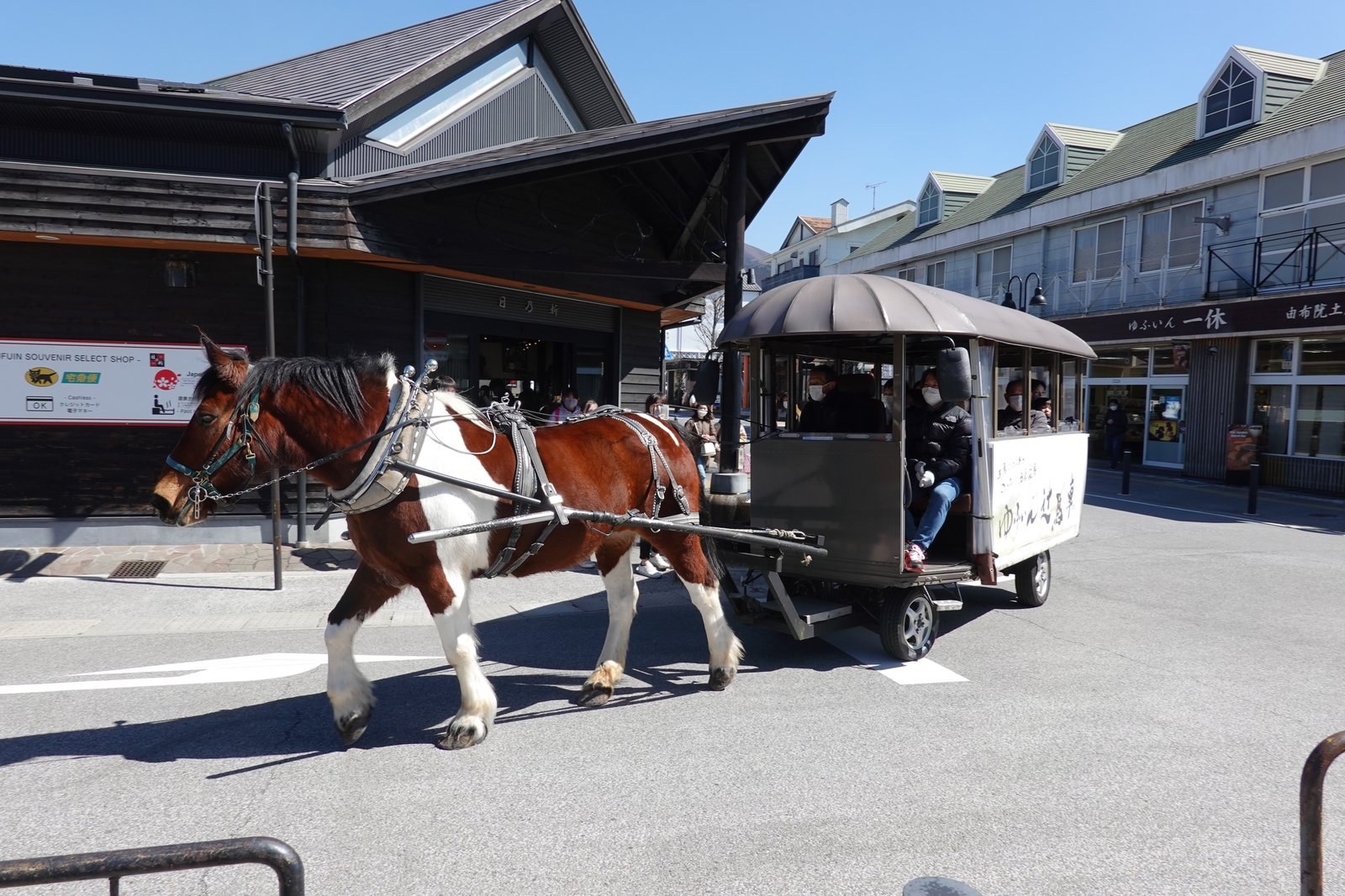 A horse-drawn carriage in Yufuin, Oita